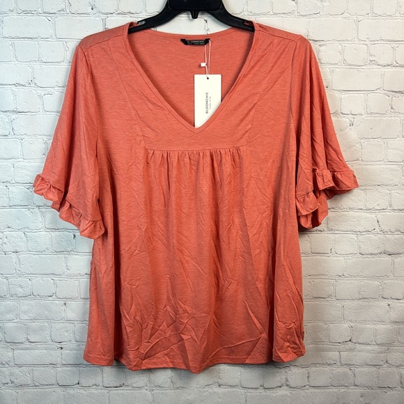 BloomChic Orange Heather Ruffle Sleeve V Neck Top Plus Size 1X - Picture 2 of 5